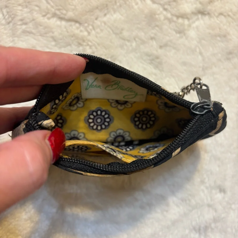 Vera Bradley ID Case Yellow Bird with Lobster Clasp Black Yellow Cream Zip-Up